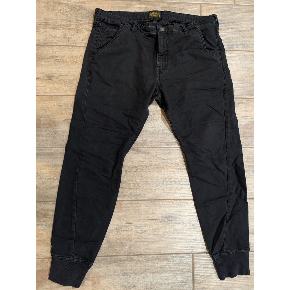 True Religion Mens Runner Relaxed Jogger Pants Black Size 38 Cuffed Denim Twill